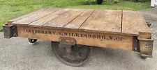 Antique EARLY 20c Factory Cart Coffee Table Lineberry N. Wilksboro N. C. ++