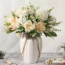 JARELING Peonies Artificial Flowers in Vase, Fake Hydrangea Silk Peony Flower Bo