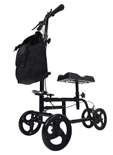 Black Knee Walker Crutch Substitute Folding Steel Fits 5'3" to 6'8" People