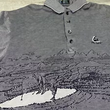 Descente Golf Polo Shirt Mens Large Gray Graphic The Lakes Japan Polyester Dad