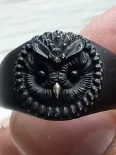 Black owl ring matte black 925 Sterling Silver with black agate eyes