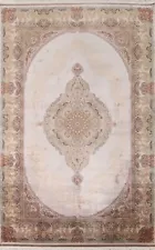 90% Silk Floral Traditional Oriental Dining Room Rug Turkish Beige Carpet 7'x10'