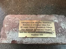 WRITER/AMERICANA MEMORABILIA: brick from EDGAR ALLAN POE's Manhattan Residence