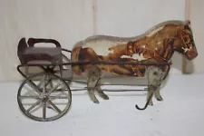 Antique Wooden Horse Pulling a Metal Wagon Gibbs Pull Toy