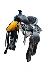 WESTERN LEATHER PONY SADDLE BLACK CARVED DEEP SEAT 8" (MW_1007)