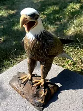 Vintage 8” Hand Carved & Painted Wooden Bald Eagle Statue Great Condition