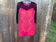 Pink Dress With Flowery Floral Design and Netted Top, Size: Small - For Sale