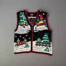 Vintage 90s Ugly Christmas Sweater Vest Women’s M Sleeveless Non Religious Scene