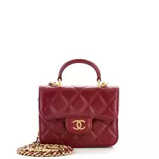 Chanel Top Handle Flap Coin Purse with Chain Quilted Lambskin