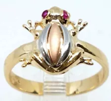 GOLD 14k FROG good Luck Lucky ring solid tri CZ 7.5 Ask 4 5 6 7 8 9 10