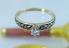 14k Antique Enamel .16ct Diamond Solitaire 4mm Engagement Wedding RING Sz 8 NR