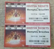 10/17/12 Houston Rockets vs Memphis Grizzlies Toyota Center Tickets Lot of 2