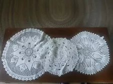 3 piece LOT of hand crocheted lace doilies