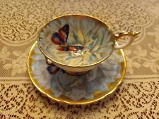 Ultra Rare ~ AYNSLEY Bone China ~ BUTTERFLY Pattern ~ Cup & Saucer - Excellent!