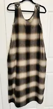 Farmhouse Frocks Cotton Amish Made Jumper Maxi DEE Dress Plaid Brown Size S NEW