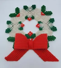 Vintage Handmade Crocheted Christmas Wreath Holiday Decoration Gift