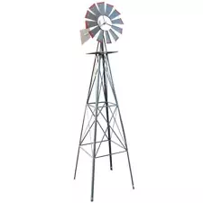 8ft Ornamental Outdoor Garden Windmill Weather Wind Vane-Galvanized w/ Tips Gray