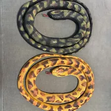 Large Rubber Toy Snake Rattlesnake Animal Props 4 Ft Long Orange/Black. Lot Of 2