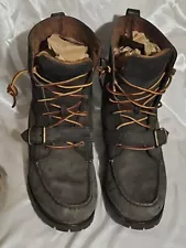 Polo Ralph Lauren Ranger Boots Mens 12D Nubuck Leather Gray Lace Up Logo Buckle