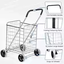 Tangkula Folding Shopping Cart Utility Trolley Grocery Cart with Wheels Black/ S