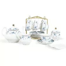 15 pieces blue rose tea set, English flower teapot and tea cup, set of 6 pieces