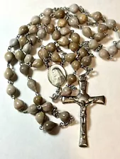 Rosary Sacred Heart Job’s Tears Seed Beads Jesus 24” Drop Detailed Crucifix Vtg