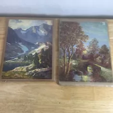 Vtg Autumn Blue Mountain Shadow Scenic Calendar Art Litho Print Poster Lot of 2