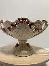 Vintage Lenwile Ardalt Artware Passion Flower Fruit Vine Pedestal Bowl ,Japan