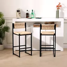 Honey Bar Stools Set of 2 Paper Rope Weave Dining Chairs for Kitchen Island