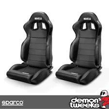 Sparco R100 Sky Faux Leather Performance Reclining Car Seats, Black (Pair)