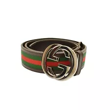 Gucci Web strap in green and red belt with interlocking G buckle size 85/ 34