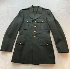 US Army Dress Green Jacket Gold Buttons Flap Pockets Military Soldier Vtg Retro