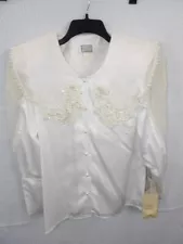 Vtg Victorian Style Button Front Blouse w/Beaded Lace NWT Elite Collection Sz 8