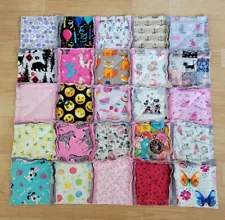 Handmade 25 Different Squares Small Baby I Spy Rag Quilt Blanket Pink Gray Multi