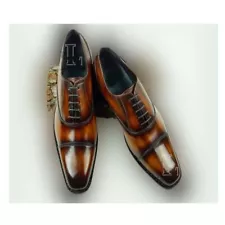 Handmade Men's Brown Cap Toe Two Tone Genuine Leather Lace Up Shoes, Sale !!!