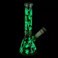 11" Glass Bong Smoking Hookah Water Pipe Heavy Tobacco Beaker With 14mm Bowl