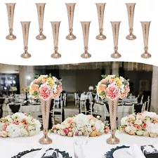 Gold 10Pcs Tall Trumpet Vase Wedding Centerpieces for Tables, Metal Flower Stand