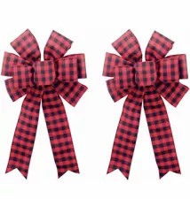 Gogrum 2pcs Christmas Red and Black Buffalo Plaid Bows for Wreath Making Gift...