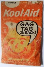 Kool-Aid Packet, Unopened, Sealed, Orange, Gag Tag On Back, Aged & Worn Package