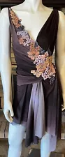 Ema Savahl Couture Handpainted 3D Floral Brown Ombré Dress NWT Size Very Small