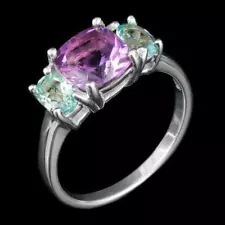 NATURAL 8X8MM AMETHYST SKY BLUE TOPAZ IN STERLING SILVER 925 RING SIZE 8