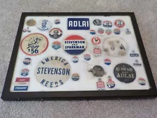 36 OLD ADLAI STEVENSON POLITICAL CAMPAIGN PINS, TIE TAC & BUTTONS UNIQUE FIND