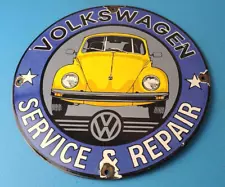 Vintage Volkswagen Sign - Porcelain VW Bug Service Repair Car Sales Gas Sign