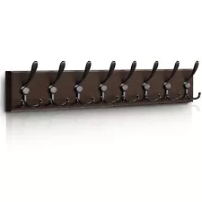 Coat Rack Wall Mount - Wooden Wall Coat Rack with 8 Tri Metal Hooks for Hangi...