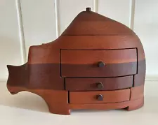 Deborah Bump 1970s MCM Mahogany Jewelry Trinket Box Rhinoceros Pristine