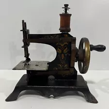 Antique 1930’s Germany Casige Miniature Toy Sewing Machine Black Gilded Works