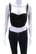 For Love & Lemons Womens Embroidered Eyelet Crop Top With Boning Black Size XS