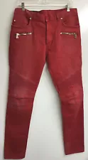 Balmain Men’s Faded Red Jeans Moto Distressed Stretch Cotton Nwt Size 32