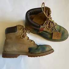 Timberland Men’s Premium Waterproof Laceup Men's Boots Wheat Custom Painted Sz 6