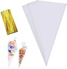 100 Pieces Popcorn Bags for Party Cone Shape Bags Transparent Cello Bags Sweet C